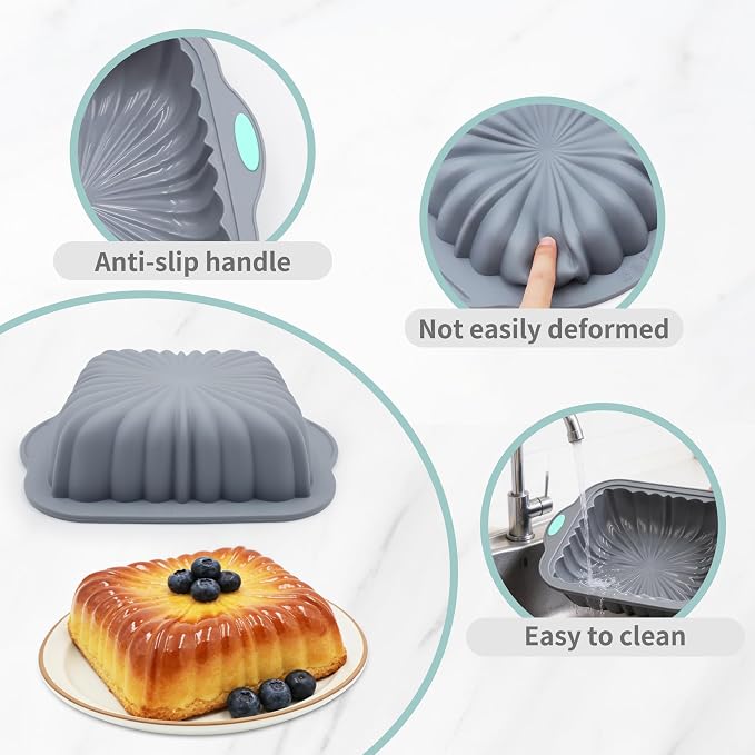 69 Pieces Silicone Baking Set, Non-Stick Bakeware Set with Cake Pans, Muffin Cups, Food Grade Silicone Baking Molds for Cakes, Bread, Muffins, Brownies, Light Grey - Image 3