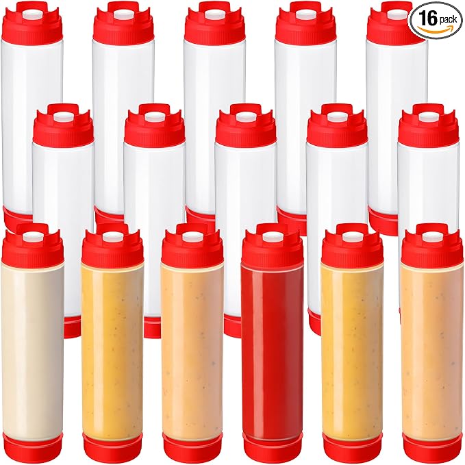Roshtia 16 Pcs 16 oz Squeeze Bottle Condiment Squeeze Bottle Inverted Plastic Squeeze Bottle for Sauce Refillable Self Sealing Sauce Dispenser for Liquids Reusable Restaurants Kitchen(Red) by Roshtia