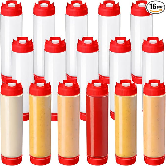 Roshtia 16 Pcs 16 oz Squeeze Bottle Condiment Squeeze Bottle Inverted Plastic Squeeze Bottle for Sauce Refillable Self Sealing Sauce Dispenser for Liquids Reusable Restaurants Kitchen(Red) by Roshtia
