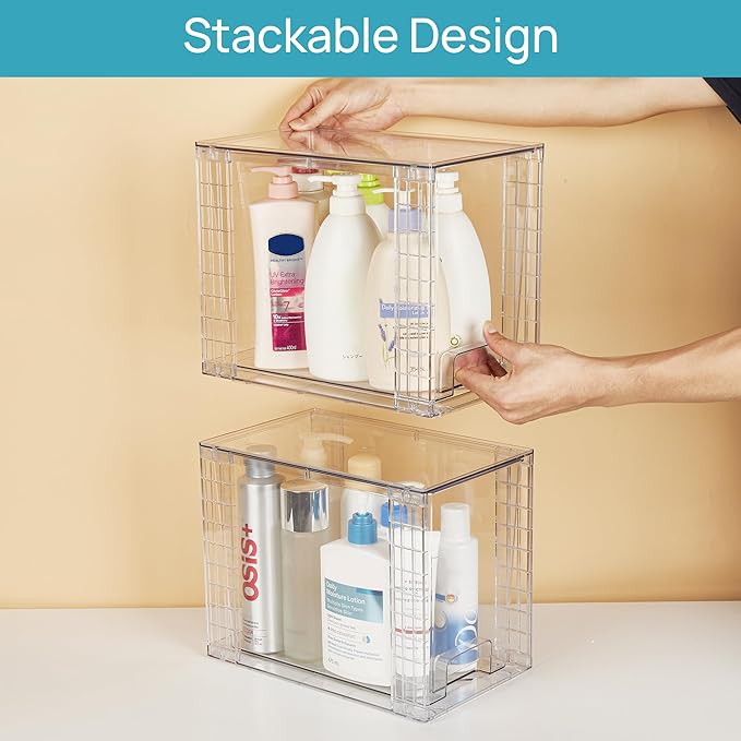 Vtopmart 2 Pack Clear Stackable Storage Drawers,9.7" High Plastic Organizers Bins for Skincare, Bathroom Supplies,Ideal for Cabinet,Undersink,Vanity,Kitchen,Pantry Organization - Image 5