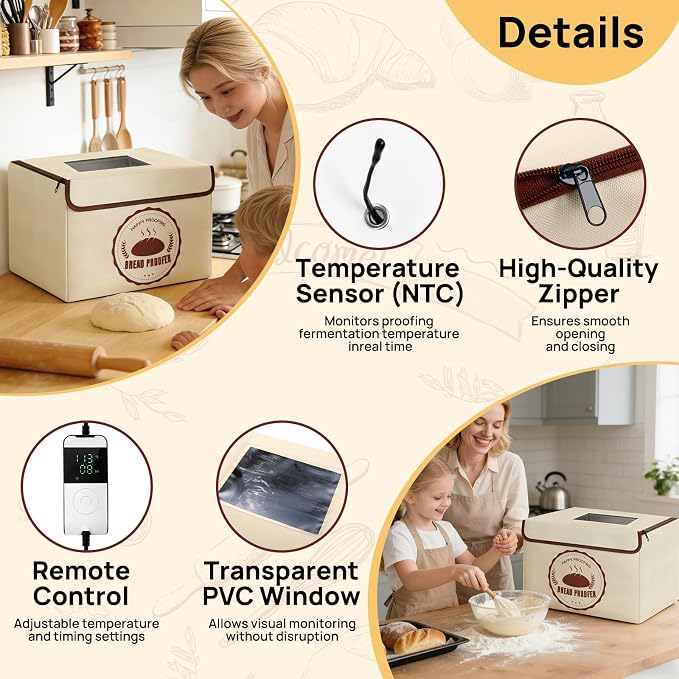 Versatile Dough Proofer Warming Box Adjustable Temperature Timer Control Bread Proofing Box Collapsible Design Sourdough Proofing Container for Making Bread - Image 3