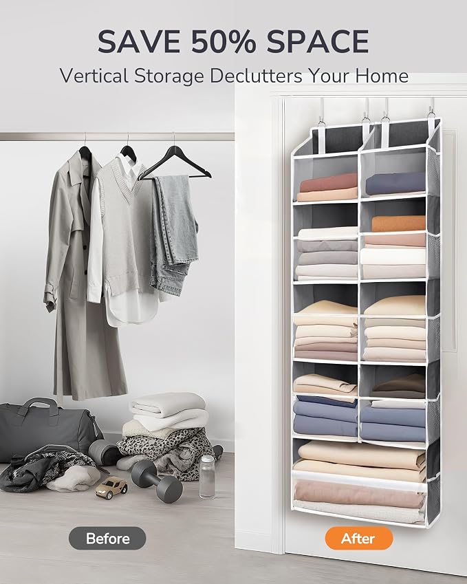 ULG Over the Door Organizer, 5-Tier Extra Large Hanging Storage with 10 Mesh Pockets, 100 lbs Capacity, Heavy Duty Door Organizer for Closet, Bedroom,Grey - Image 7