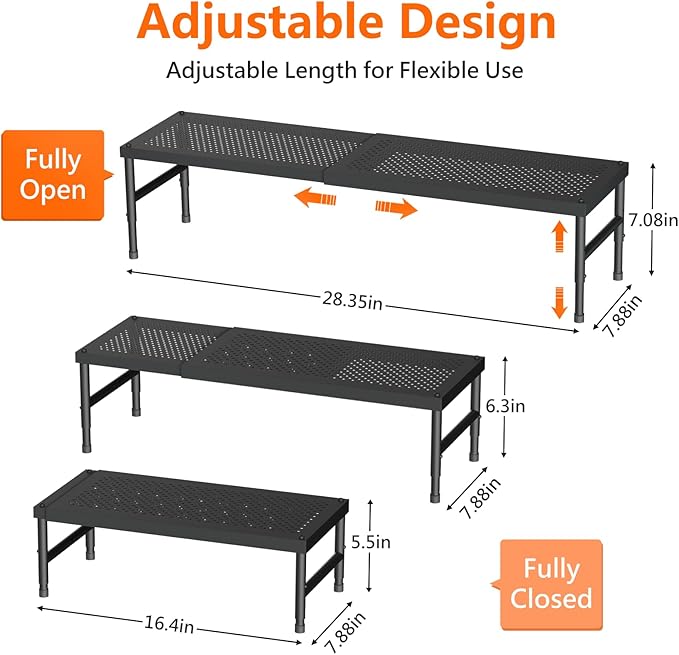 HI NINGER Expandable adjustable stackable kitchen organizer,Spice Racks,Counter Shelf for Cabinets,Small Cupboard Organizers,Heavy Duty Metal Pantry Storage Shelves Racks for kitchen,cabinet - Image 2