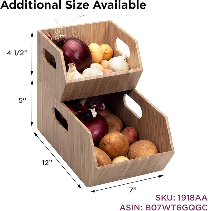 Mobilevision XL Versatile Bamboo Storage Bins for Pantry & Kitchen Cabinet Organizer Multi-Purpose / 2 Piece Stackable Set Larger Bins - Image 6