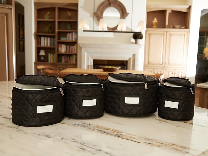 Covermates Keepsakes Dish Storage Set – Padded China & Dinnerware Storage Cases with Dividers, Cup & Stemware Storage, Quilted Polyester Protection, ID Window, Black - Image 4