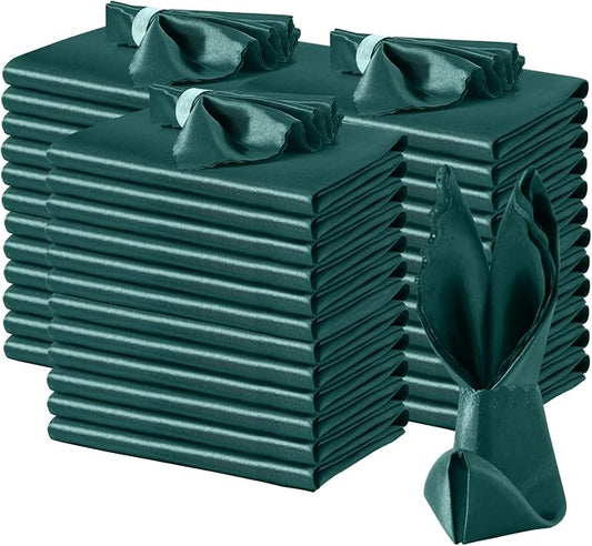 VACVELT 100 Pack Hunter Green Scalloped Satin Napkins 17x17 Inch Wedding | Scalloped Floral Edges With Silky Smooth Finish, Seamless Design, Machine Washable Wrinkle And Fade Resistant by VACVELT