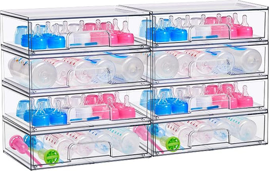 Sorbus Wide Stackable Acrylic Storage Drawers, 8 Pack Clear Plastic Organizer Bins for Baby Bottles, Makeup, Bathroom, Vanity & Countertop Organization, Pull-Out Drawer Design for Cabinets & Pantry by Sorbus
