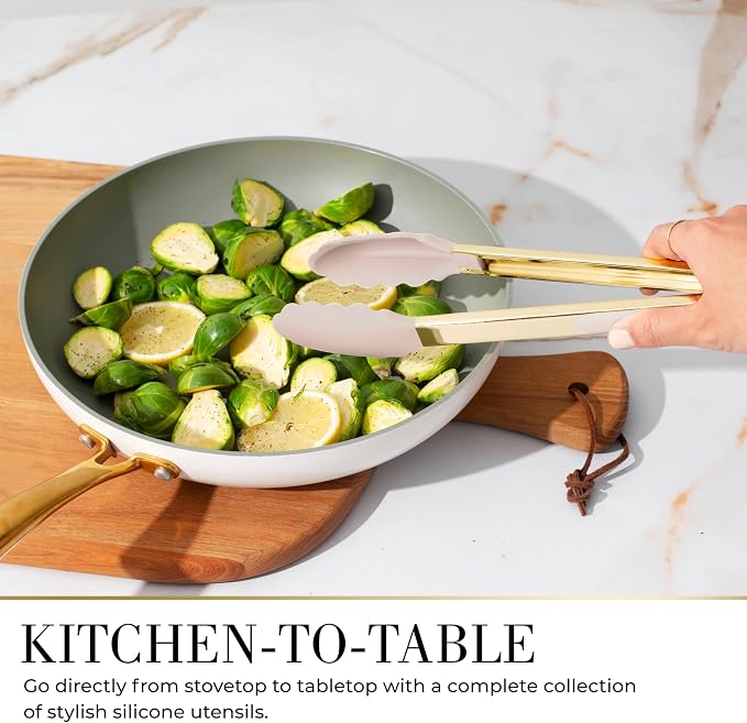 Styled Settings Beige & Gold Kitchen Utensils Set, 7-Piece | Silicone Cooking Utensils for Cooking, Serving, & Hosting - Ideal for Nonstick Cookware, with Gold Utensil Holder - Image 7