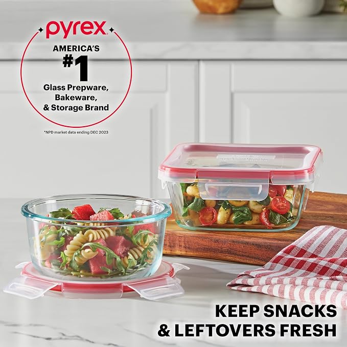Pyrex Freshlock (7-Pack) Glass Food Storage Containers Set (1, 2, 4 Cup) | Meal prep containers with airtight locking lids, freezer, dishwasher, & microwave safe - Image 6