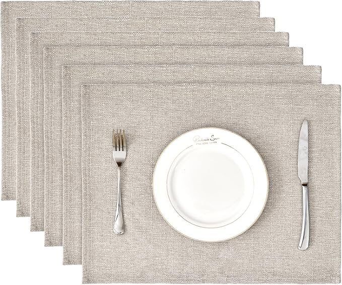 BALCONY & FALCON Rectangle Table Cloth Waterproof Beige 13.8"x 17.7" 6pcs | Placemats Set of 6 Faux Linen Cloth Place Mats Washable Wrinkle Resistant Table Placemats for Dining Kitchen Indoor & Outdoor by BALCONYFALCON