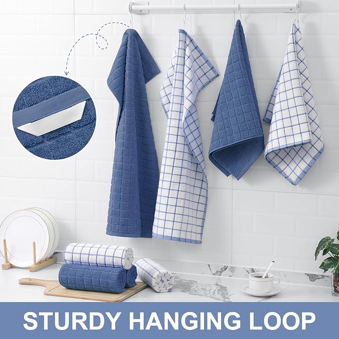 Homaxy Large Premium Cotton Kitchen Towels 16"x 28", 8 Pack, Navy Blue | Natural Ring Spun 390 GSM Dish Towels, Super Absorbent Terry Kitchen Hand Towels, Soft Tea Towels with Hanging Loop - Image 6
