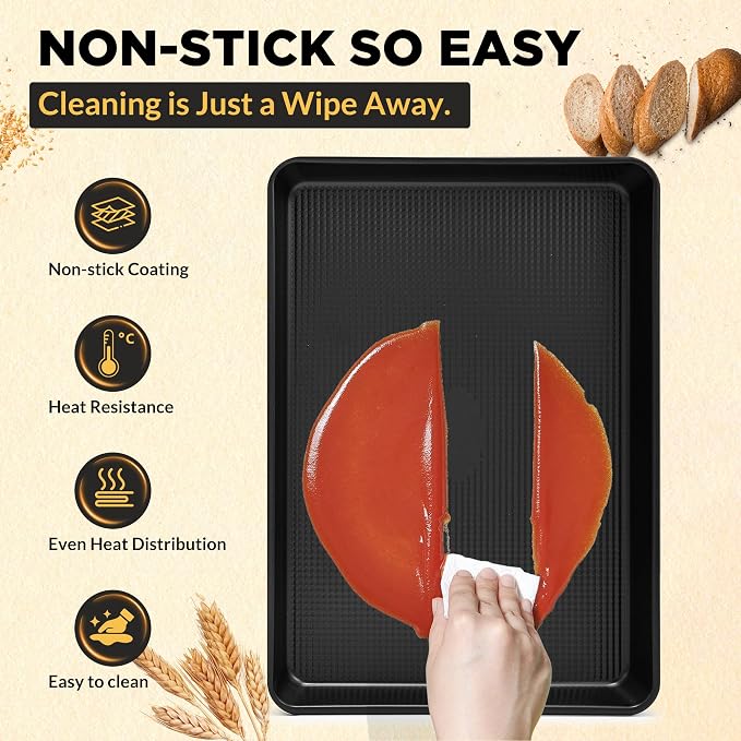 Saker 3-Piece Heavy Duty Carbon Steel Baking Sheets Set Non-Stick | | Cookie Sheets,Oven Safe, Even Heating, for Baking, Roasting, Cooking – Professional Grade (Black) - Image 6