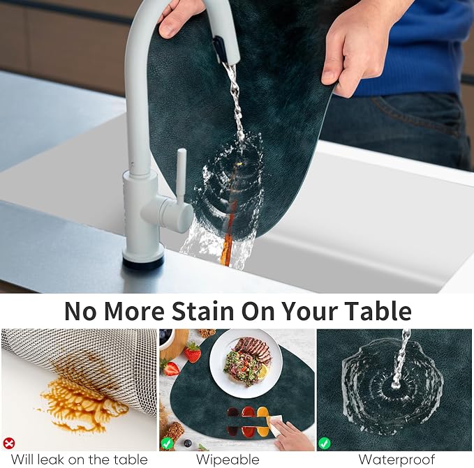 ADRIMER Placemats, Heat Resistant Round Placemats Set of 8 Washable 13 x 17 Inch, Waterproof Table Mats Wipeable for Kitchen, Dining Room Table Christmas Decor, Dark Blue - Image 3