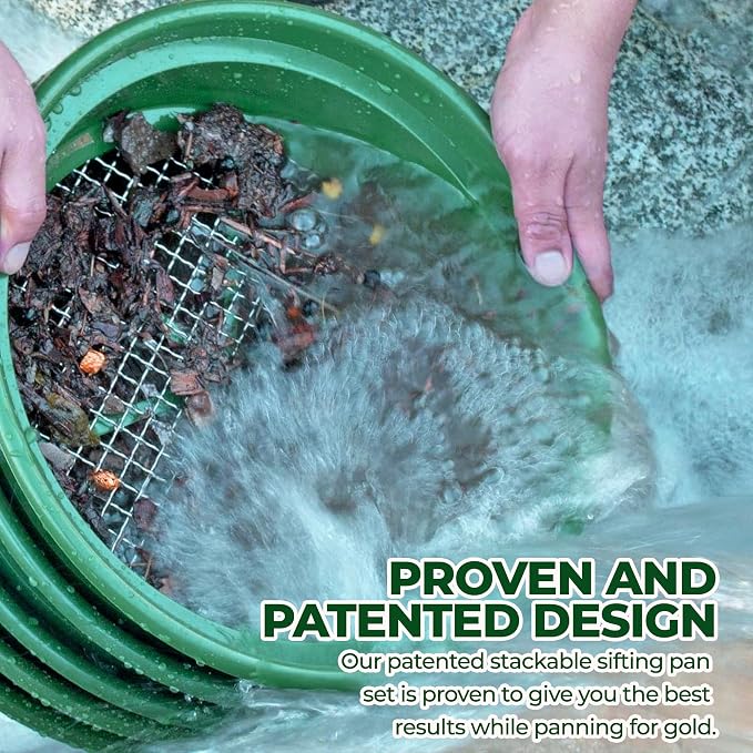 SE 13.25 Inch Wide Stackable Classifier Gold Prospecting Pan - 1/2 Inch Stainless Steel Mesh Sifting Pan, Green - Image 7
