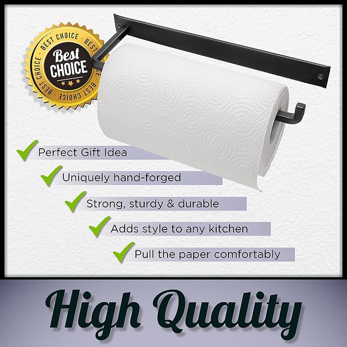 Wrought Iron Paper Towel Holder, Black, 13.7 x 4.5 x 1.5 inch | Wall mount metal paper towel rack for kitchen, sturdy rustic wall mount holder for farmhouse style homes & vintage houses - Image 5