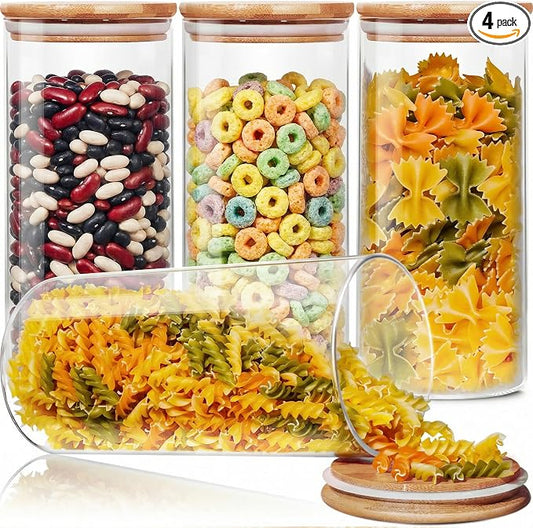 HomArtist Glass Jars with Bamboo Lids 53 FL OZ [Set of 4], Glass Canisters with Airtight Lids, Glass Food Storage Containers for Pasta, Oats, Coffee, Flour, Sugar, Rice, Best for Kitchen & Pantry by HomArtist