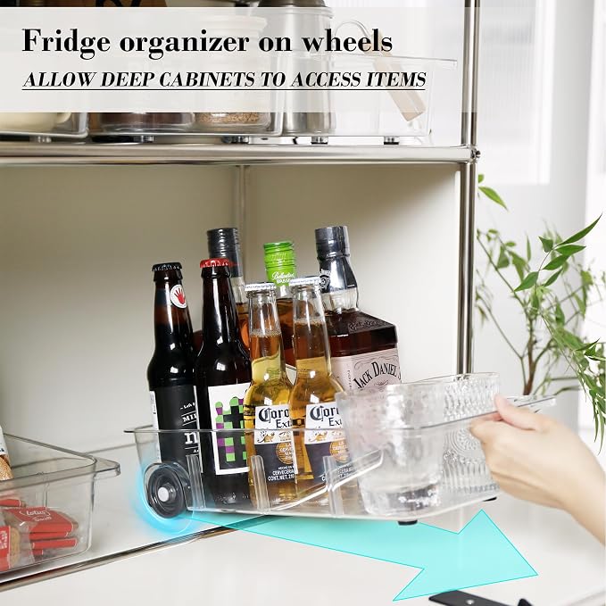 LXLXXL Fridge Organizer and Storage Drawer Rolling Refrigerator Bins,3 Pack | Silicone Wheels,3 Pack Adjustable Dividers,Easy to Clean,Organizer for Fridge,Pantry,Bathroom and Cabinet Organization - Image 4