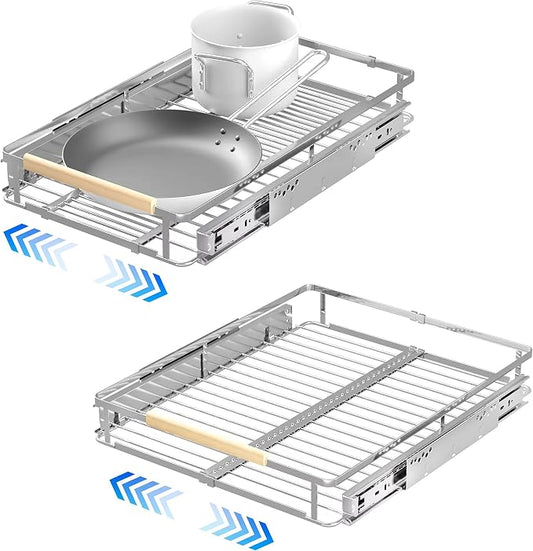 2Pack Pull Out Cabinet Organizer, 12.2~17.9"W x 22.5"D, Stainless Steel | Expandable Pull Out Shelves for Kitchen Cabinets, Heavy Duty Metal Slide Out Pantry Shelves Sliding Shelf for Kitchen by LOCVCDA
