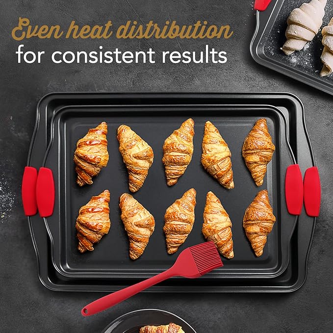 Eatex Nonstick Baking Sheet Set, 3-Piece Baking Pans Set with Silicone Handles, Carbon Steel Cookie Sheets for Baking, Commercial Grade Quality Oven Tray, Quarter/Jelly Roll/Half Sheet Pans for Baking - Image 7