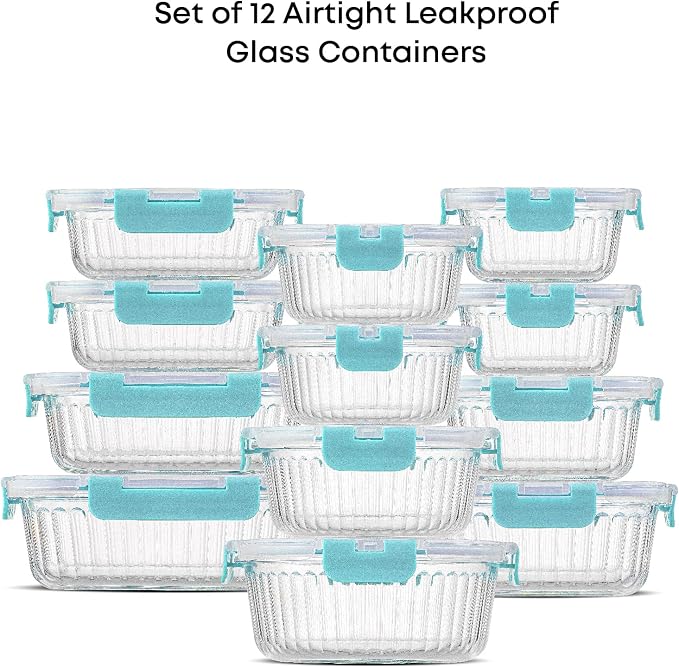JoyJolt 24pc Borosilicate Glass Storage Containers with Lids | 12 Airtight/Freezer Safe Food Storage Containers for Pantry and Kitchen | Meal Prep Container for Lunch | Glass Tupperware Set - Image 3
