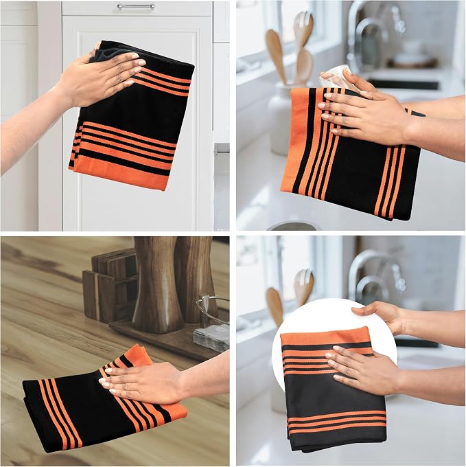 Urban Villa Kitchen Towels Cotton Dish Towels 20”x30” (Set of 6) Orange Blk - Image 3