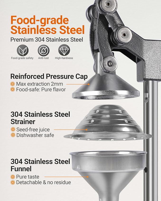 Heavy Duty Cast Iron Manual Juicer, Professional Citrus Press Squeezer for Orange, Pomegranate, Lemon & Lime, Commercial Hand Press Juicer with 304 Stainless Steel Cup - Image 4