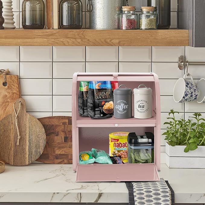 Bread Box, Metal Bread Box For Kitchen Countertop, Bread Storage Container Holds 2 Loaves Of Bread, High Capacity Breadbox, Bread Holder Suit Farmhouse Kitchen Decor For Counter (Pink) - Image 6