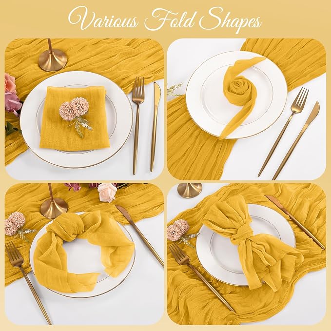 50 Pack Gold Cloth Napkins 20x20Inch Cheesecloth Napkins | Elegant Cloth Napkins for Table, Washable Rustic Boho Gauze Napkins, for Wedding Party Bridal Baby Shower Dinner Decor - Image 4