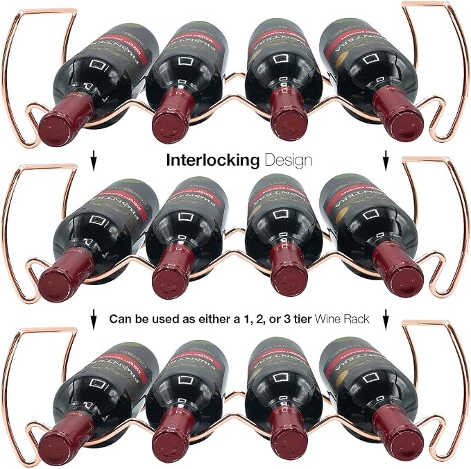 Sorbus Metal Wine Racks Countertop - 3 Tier Stackable Wine Rack - Bottle Rack Holds 12 Wine Bottles for Home, Bar, or Wine Cellar, Free-Standing Wine Rack for Inside Cabinet Wine Storage (Copper) - Image 5