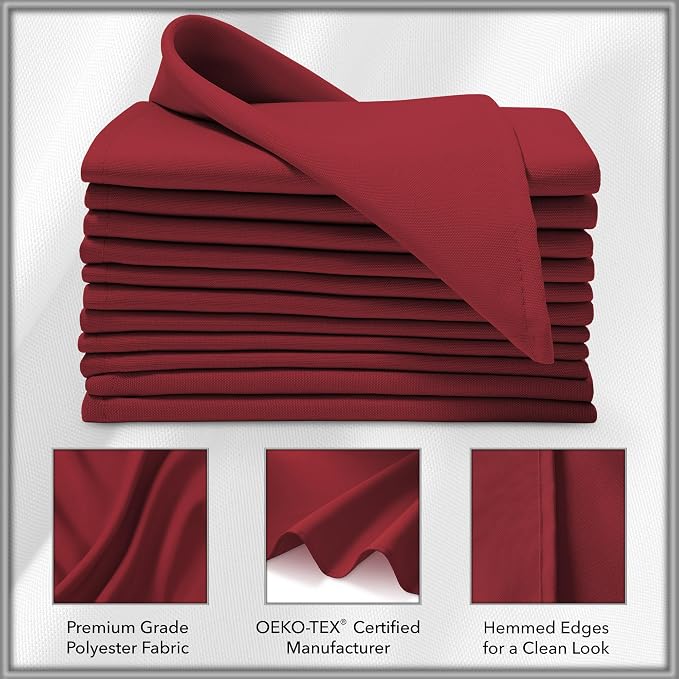 Lann's Linens Set of 144 Cloth Dinner Napkins, 20-inch Polyester Napkins, Washable and Reusable Fabric for Weddings, Hotels, Restaurants - Burgundy - Image 3
