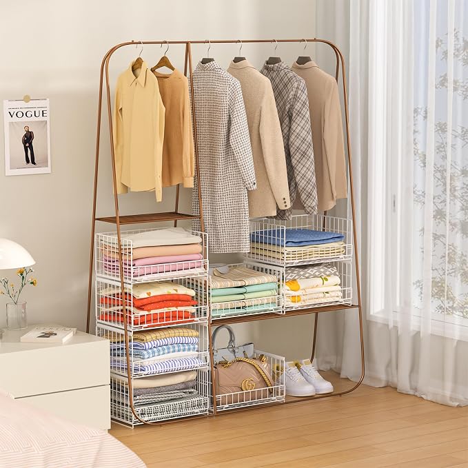 Hongtamoya 4-Tier Sliding Closet Organizers and Storage Shelves, Stackable Closet Shelf Organizer Basket Bins, Drawer Shelf Storage Container for Wardrobe Cupboard Kitchen Bathroom Office, White - Image 8