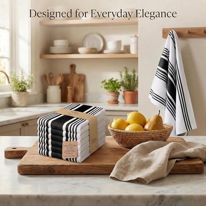 Urban Villa Kitchen Towels Cotton Dish Towels 20”x30” (Set of 6) Black - Image 5