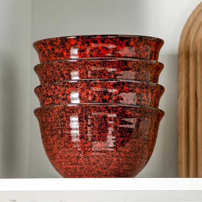 HASENSE Ceramic Soup Bowls, 40 Oz Serving Bowls Set of 4, Cereal Bowls, Salad Bowls for Pasta Soup Popcorn, Dishwasher & Microwave Safe, Christmas Thanksgiving Gifts, Red - Image 6