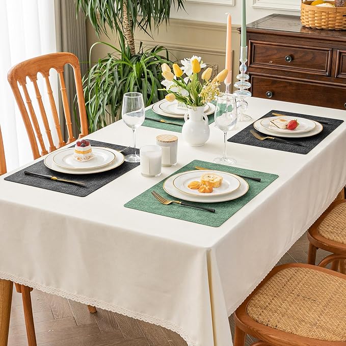 Romanstile Vinyl Placemats Set of 4, Reversible Faux Leather Heat Resistant Wipeable Table Mats, Waterproof Washable Non-Slip Table Placemats for Dining/Kitchen/Outdoor (Grey DarkGreen, 12" x 17") - Image 2