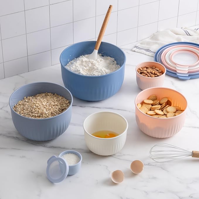 COOK WITH COLOR Prep Bowls with Lids- Wide and Deep Nesting Plastic Small Mixing Bowl Set with Lids, 12 Piece Set - Deep Bowls, Blue/Pink - Image 7
