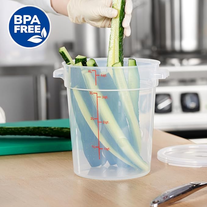 4 Quart Translucent Round Food Storage Container with Lid, Pack of 4 – NSF Listed, BPA-Free, Commercial-Grade Polypropylene, Freezer & Dishwasher Safe, Non-Stick, Easy-Read Graduations - Image 3