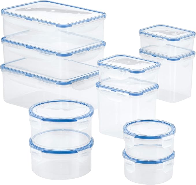 LocknLock Easy Essentials Food Storage lids/Airtight containers, BPA Free, 22 Piece, Clear by LocknLock