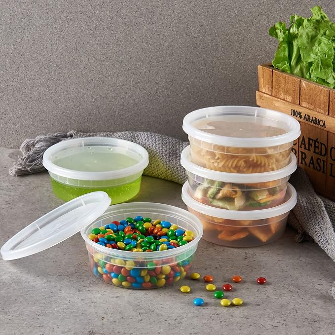 Jaluxing 8 oz. Plastic Deli Containers With Lids, 48 Sets - Leakproof, Stackable, BPA Free, Microwavable, Freezer Safe (Formerly FULING) - Image 4