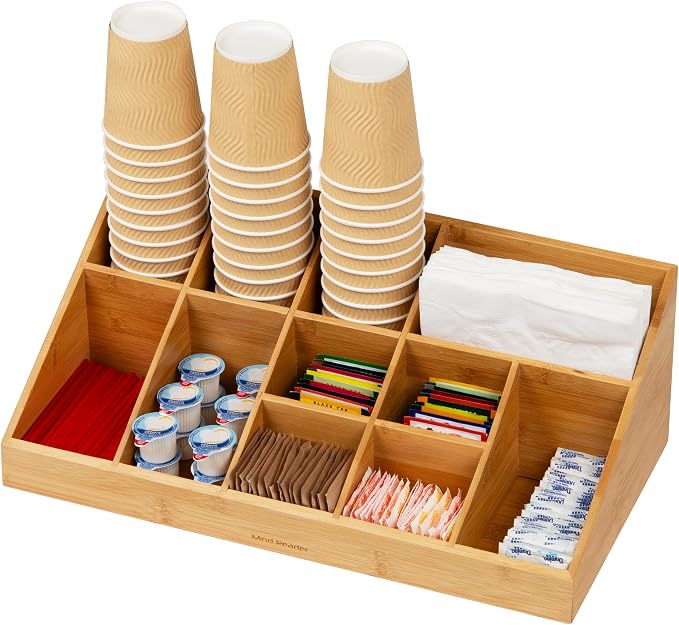Mind Reader Cup and Condiment Station, Countertop Org, Coffee Bar, Rayon from Bamboo Cup, 18.125"L x 9.5"W x 6.5"H, Brown - Image 5