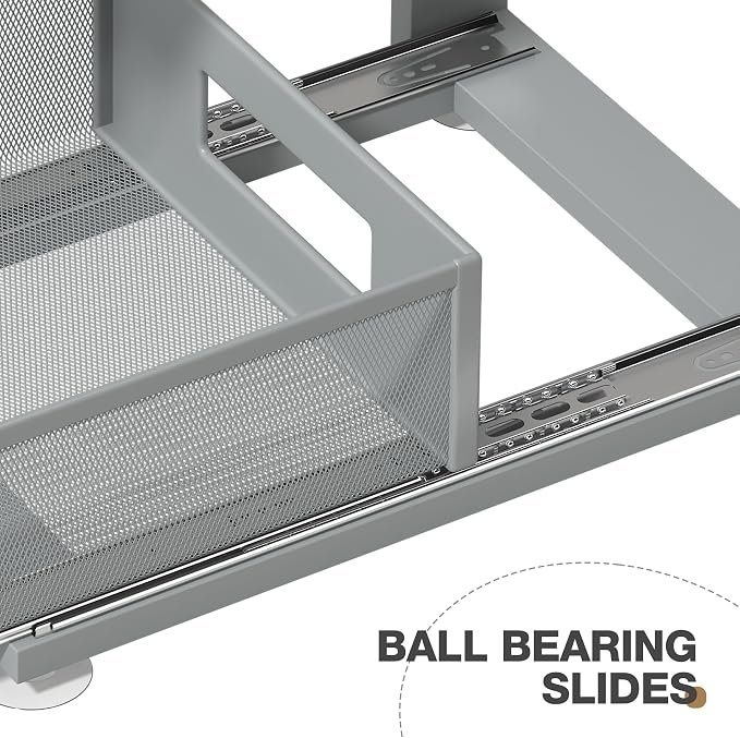 2 Pack 15.74IN-Depth Under Sink Organizer With Next-Gen Ball-Bearing Slides,2-Tier Pull Out Cabinet Storage,Height Adjustable Drawer Shelf for Bathroom,Kitchen,Laundry,Cabinet,Pantry-Gun Gray - Image 3