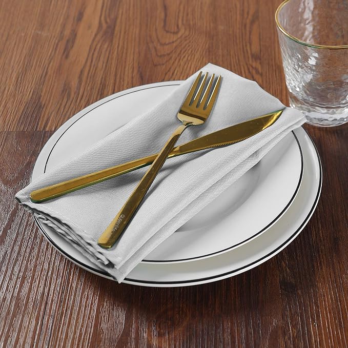 Cloth Napkins 20x20 inch Washable Polyester Dinner Napkins Soft Table Napkins for Wedding Party Dining Banquet(Silver,25PCS) - Image 6