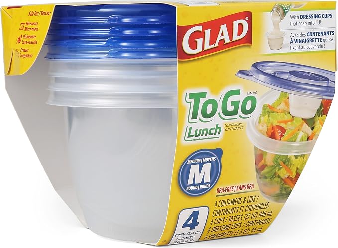 Glad GladWare To Go Lunch Containers with Dressing Cup, 32 Oz, 4 Count - Image 3