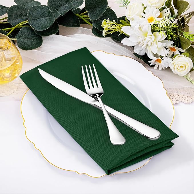 SuperO Set of 80 Cloth Napkins 17 x 17 Inch, Polyester Solid Washable Dinner Napkins with Hemmed Edges,Great for Restaurant, Wedding and Party(Hunter) - Image 2