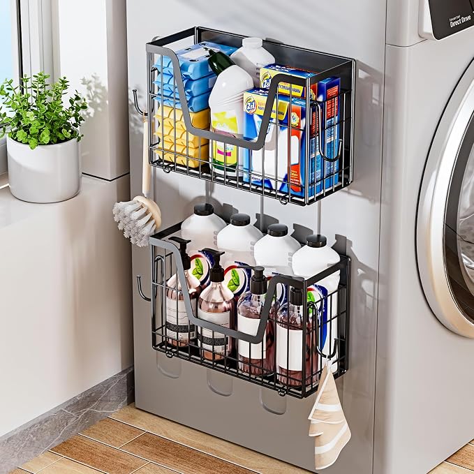 Magnetic Shelf for Fridge, Fruit Basket Magnet Shelves with 2 Hooks | Potato and Onion Storage Bins, Black Magnetic Organizer Side of Fridge Storage, Magnetic Spice Rack for Refrigerator Kitchen - Image 8
