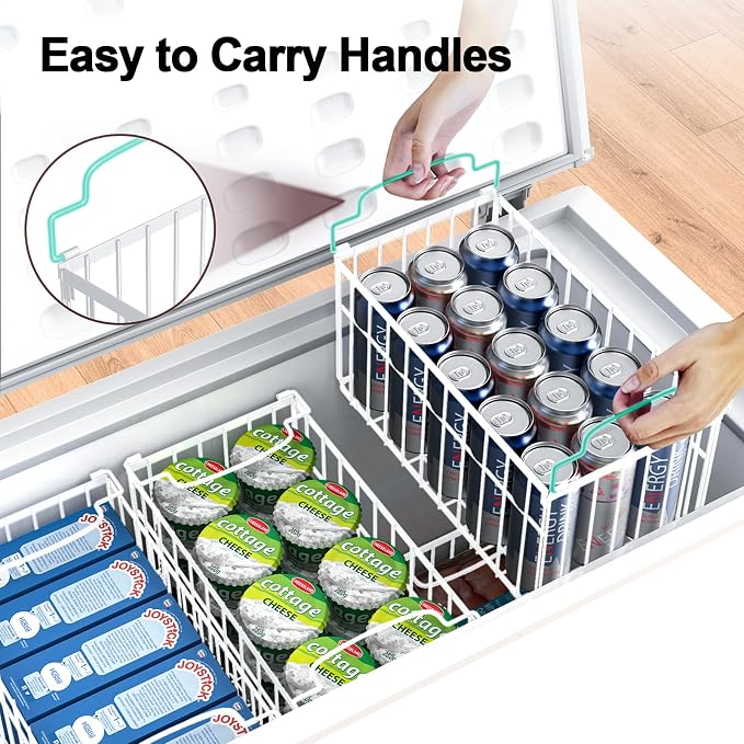 Freezer Organizer Bins, 4 Pack Big Baskets for 5/ 7 Cu.FT Deep Freezer | Stackable Chest Freezer Organizer Bins, Foldable Baskets with Handles, White Storage Container Baskets for Sort Frozen Meats - Image 4