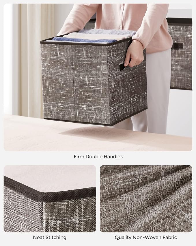 SONGMICS Storage Cubes, 13-Inch Non-Woven Fabric Bins with Double Handles, Set of 6, Closet Organizers for Shelves, Foldable, for Clothes, Walnut Color UROB033K02 - Image 5