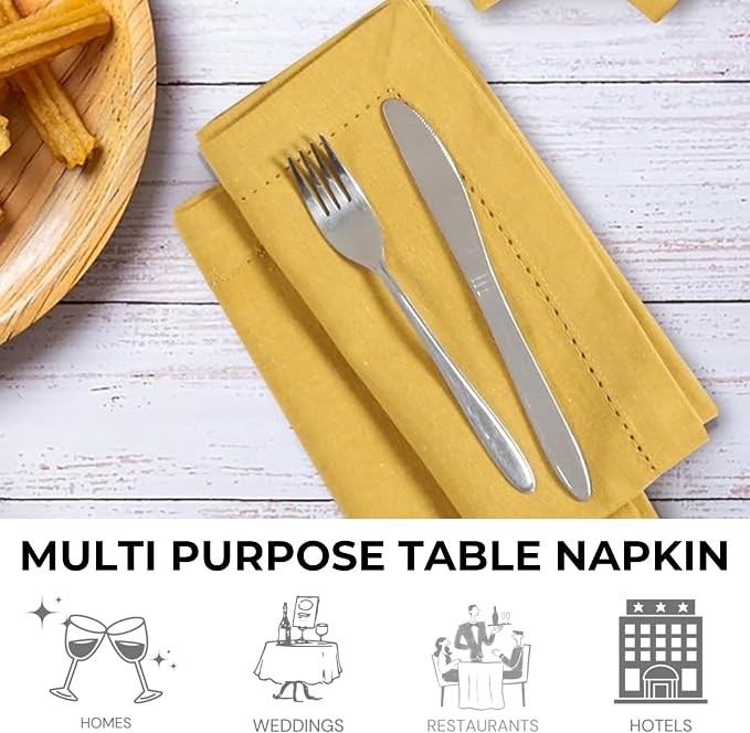 Bedding Craft Cotton Dinner Cloth Napkins Set of 12 – 18x18 Honey Yellow Hemstitched – Machine Washable Fabric Napkins for Weddings, Baby Showers, Parties & Everyday Dining - Image 6