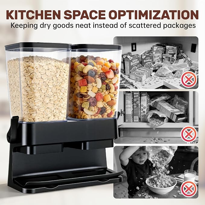 Cereal Dispenser Countertop 2 Pack, Double 3L Airtight | Cereal Storage Container for Kitchen Pantry, Large Capacity Clear Dry Food Organizer For Cereal, Nuts, Coffee Beans, Pet Food - Image 6