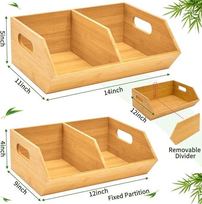 2 Set Bamboo Storage Bins, Pantry Organizers and Storage, Kitchen Countertop Organization and Storage Basket for Produce, Onions, Potatoes, Garlic, Fruits, Vegetable and Bread - Image 6