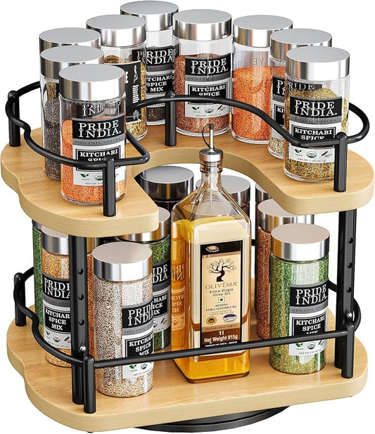 SNTD Lazy Susan Organizer Spice Rack - Spice Organization for Cabinet Height Adjustable Rotating Lazy Turntable, Pantry Kitchen Wood Revolving Seasoning Organizer (Natural, 9 Inch) by SNTD